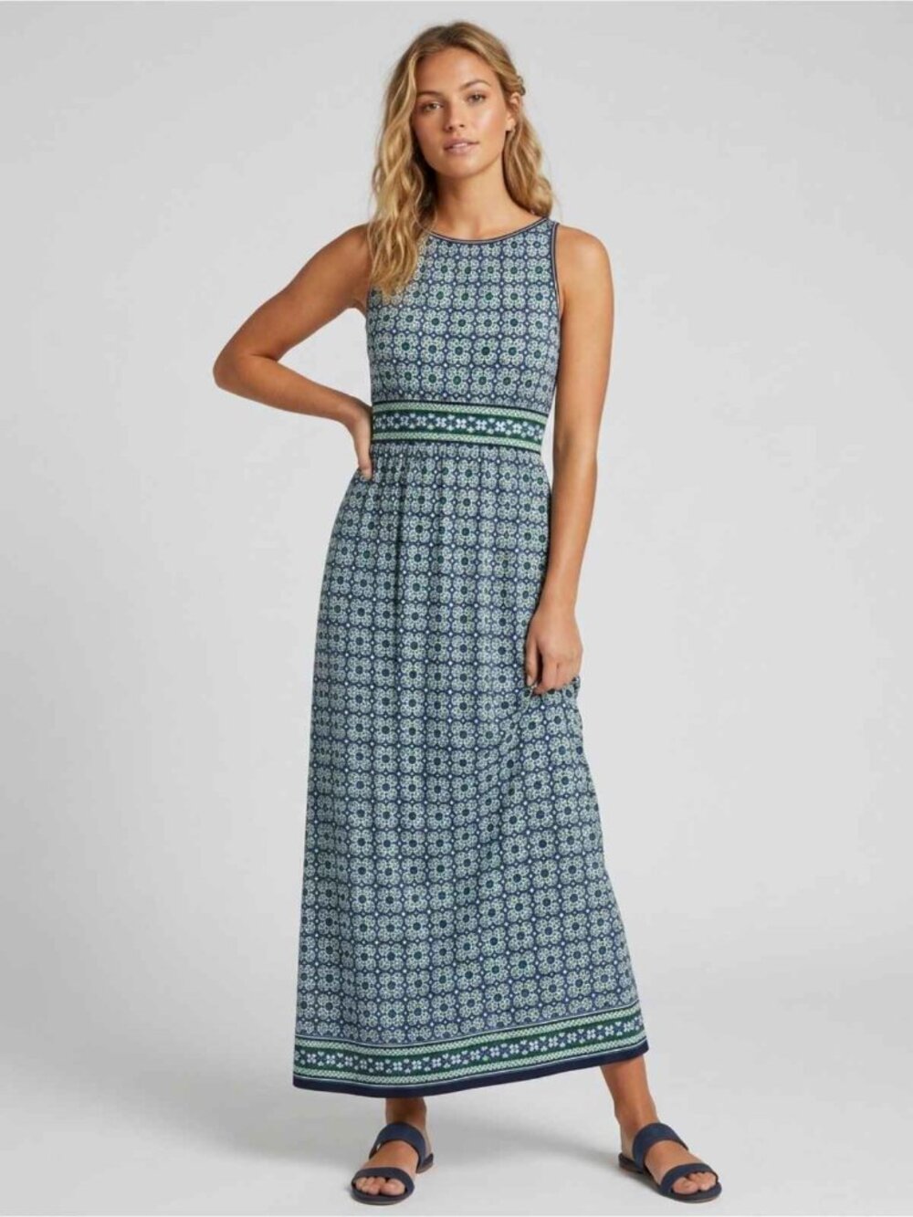 New! Max Studio Navy & White Sleeveless Printed Maxi Dress Small 39673